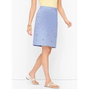 Talbots Womens 4 Petite Blue White Gingham Cotton Embroidered Toucan Mini Skirt